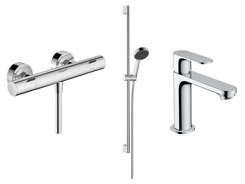 Hansgrohe Set 3in1 dus hansgrohe rebris s, aparent, termostat, baterie lavoar, set dus, crom, 13324000-30st