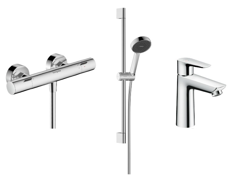 Hansgrohe Set 3in1 dus hansgrohe talis, aparent, termostat, baterie lavoar, set dus, crom, 13323000-39st