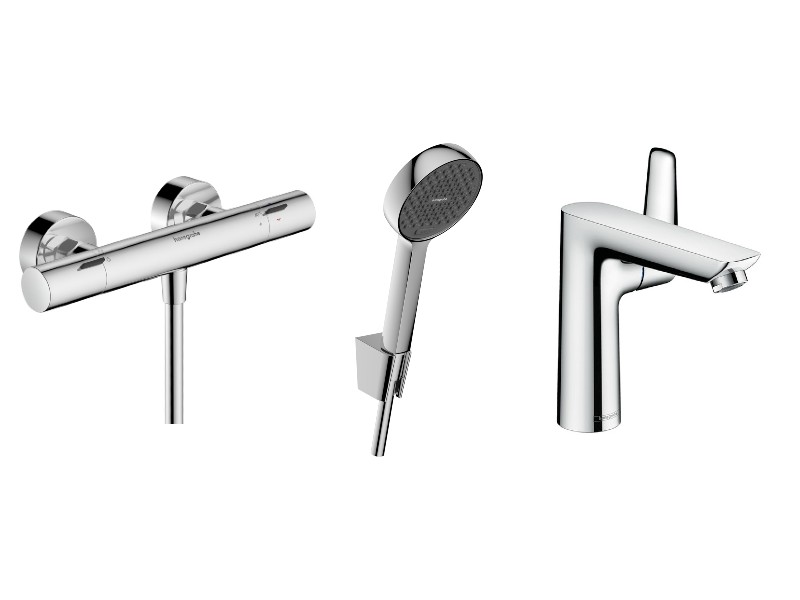 Hansgrohe Set 3in1 dus hansgrohe talis, aparent, termostat, baterie lavoar, set dus, crom, 13323000-41st