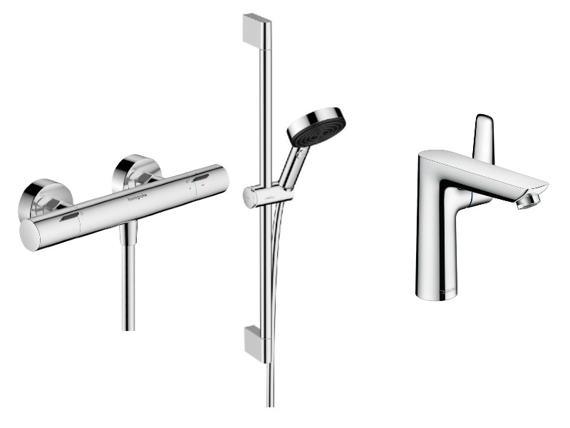 Hansgrohe Set 3in1 dus hansgrohe talis, aparent, termostat, baterie lavoar, set dus, crom, 13323000-43st