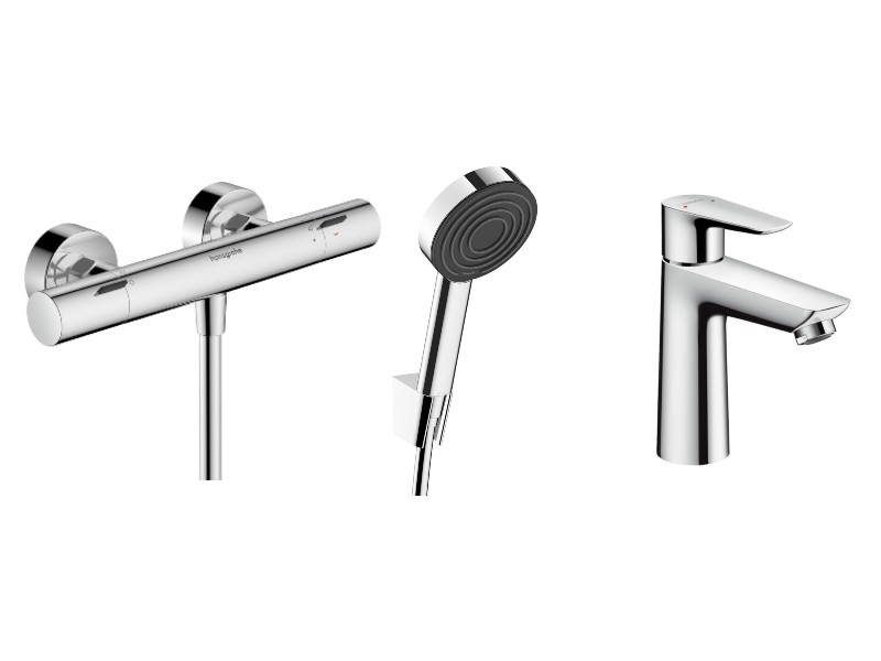 Hansgrohe Set 3in1 dus hansgrohe talis e, aparent, termostat, baterie lavoar, set dus, crom, 13324000-47st