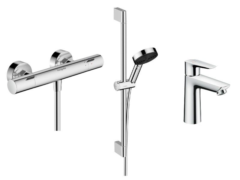 Hansgrohe Set 3in1 dus hansgrohe talis e, aparent, termostat, baterie lavoar, set dus, crom, 13324000-48st
