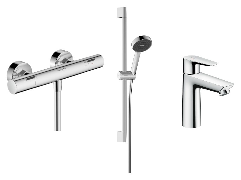 Hansgrohe Set 3in1 dus hansgrohe talis e, aparent, termostat, baterie lavoar, set dus, crom, 13324000-49st