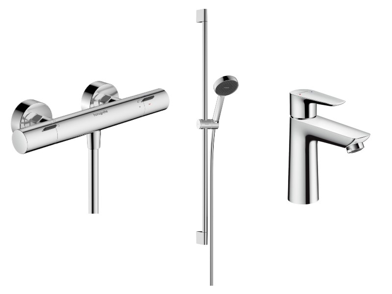 Hansgrohe Set 3in1 dus hansgrohe talis e, aparent, termostat, baterie lavoar, set dus, crom, 13324000-50st