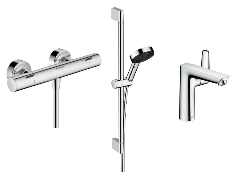 Hansgrohe Set 3in1 dus hansgrohe talis e, aparent, termostat, baterie lavoar, set dus, crom, 13324000-53st
