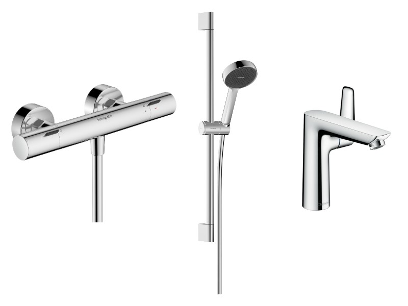 Hansgrohe Set 3in1 dus hansgrohe talis e, aparent, termostat, baterie lavoar, set dus, crom, 13324000-54st