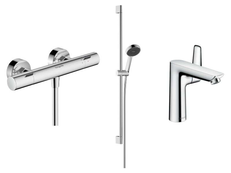 Hansgrohe Set 3in1 dus hansgrohe talis e, aparent, termostat, baterie lavoar, set dus, crom, 13324000-55st