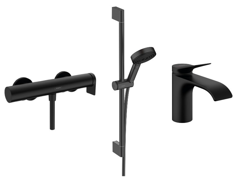 Hansgrohe Set 3in1 dus hansgrohe vivenis, baterie lavoar s, coloana dus, 3 functii, ventil, mat, negru, 75620670-2st