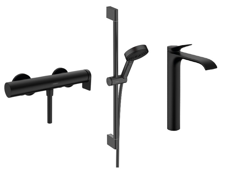Hansgrohe Set 3in1 dus hansgrohe vivenis, baterie lavoar xl, coloana dus, 3 functii, ventil, mat, negru, 75620670-1st