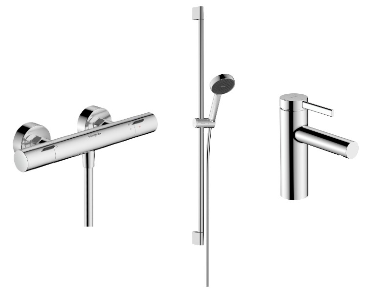 Hansgrohe Set 3in1 dus hansgrohe zesis, aparent, termostat, baterie lavoar, set dus, crom, 13323000-10st
