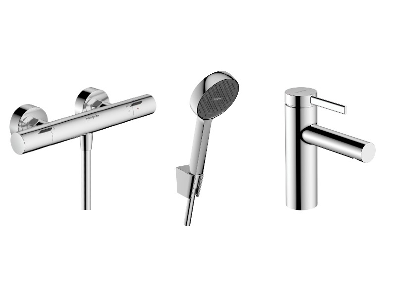 Hansgrohe Set 3in1 dus hansgrohe zesis, aparent, termostat, baterie lavoar, set dus, crom, 13323000-6st