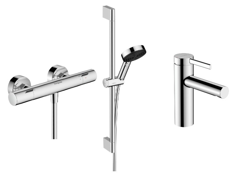 Hansgrohe Set 3in1 dus hansgrohe zesis, aparent, termostat, baterie lavoar, set dus, crom, 13323000-8st