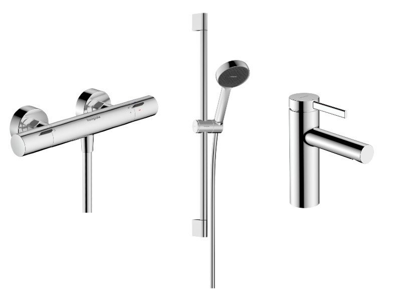 Hansgrohe Set 3in1 dus hansgrohe zesis, aparent, termostat, baterie lavoar, set dus, crom, 13323000-9st