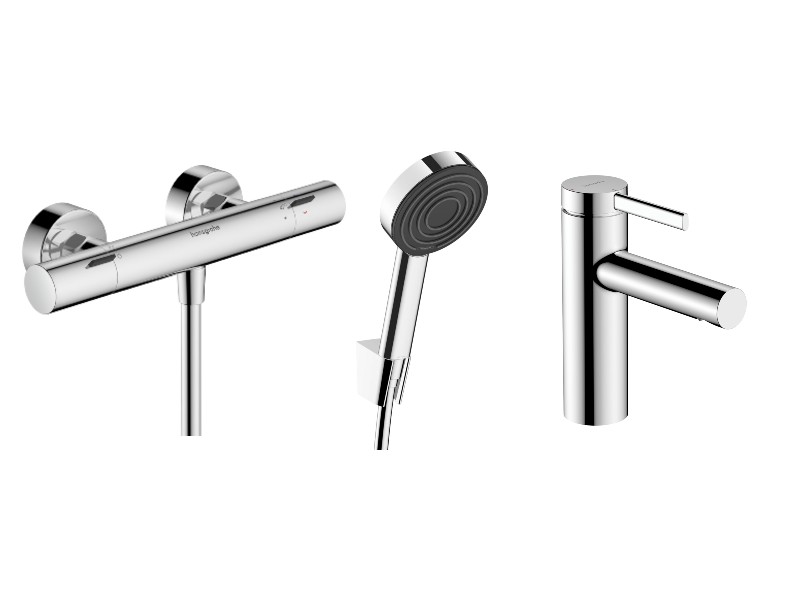 Hansgrohe Set 3in1 dus hansgrohe zesis, aparent, termostat, baterie lavoar, set dus, crom, 13324000-7st