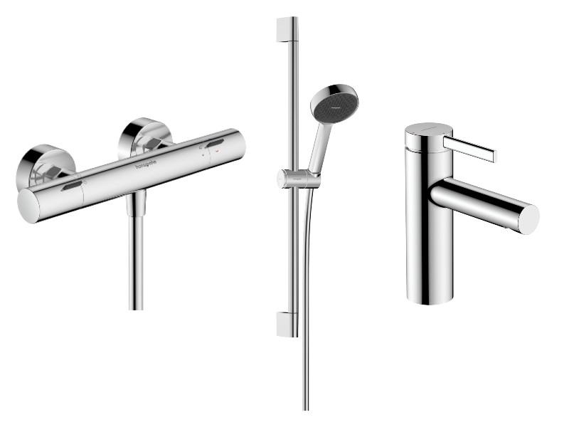 Hansgrohe Set 3in1 dus hansgrohe zesis, aparent, termostat, baterie lavoar, set dus, crom, 13324000-9st