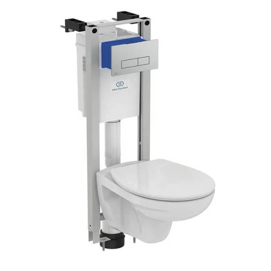 Ideal Standard Set 3in1 wc ideal standard eurovit, suspendat, cadru, softclose, clapeta crom, alb, r052701