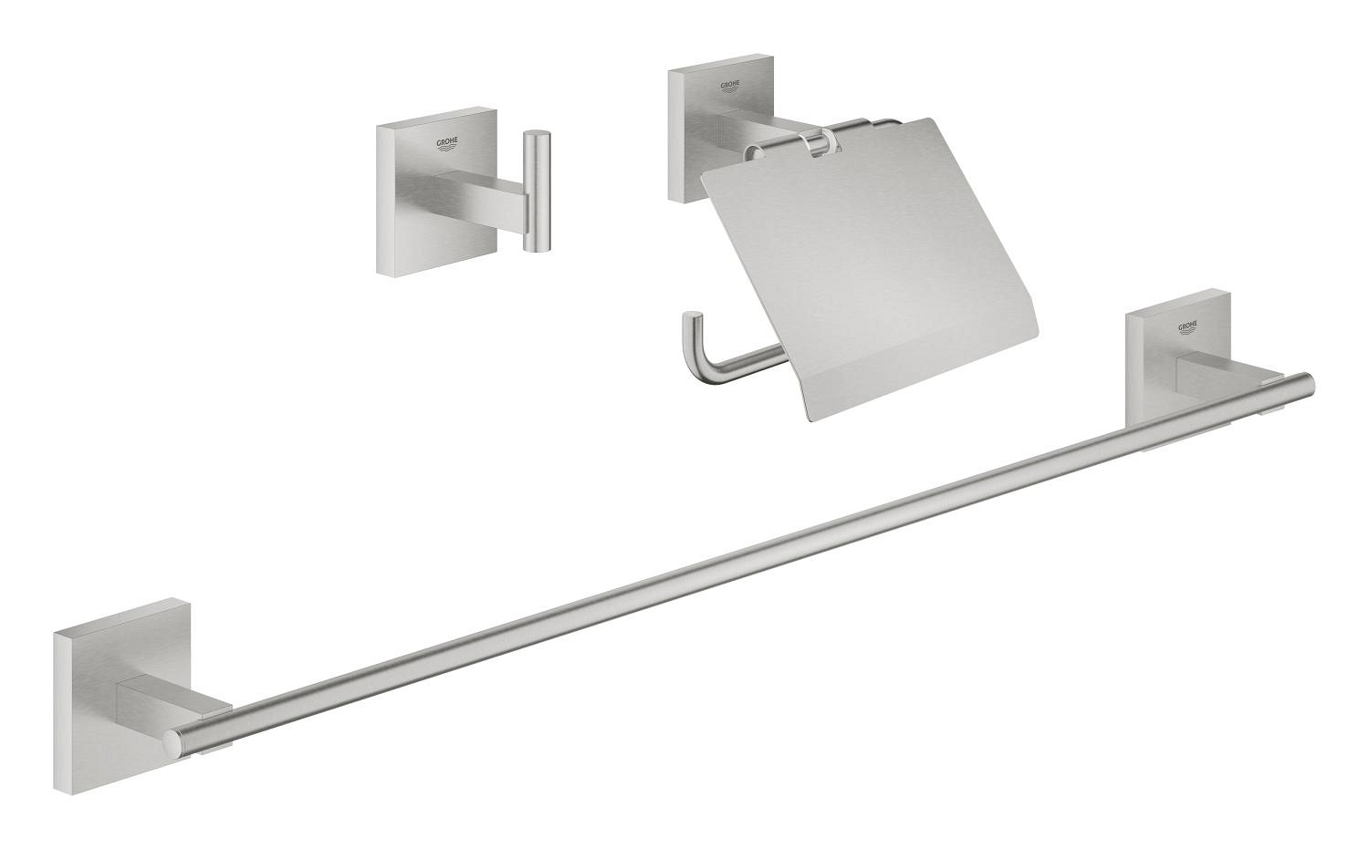 Grohe Set accesorii baie 3in1 grohe start cube, pe perete, metal, mat, otel satinat, 41124dc0