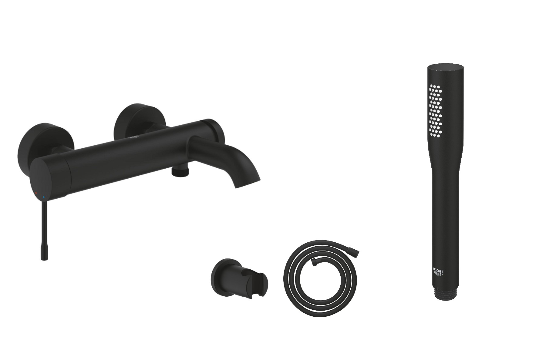 Grohe Set baterie cada grohe essence 22117kf0, 1/2'', aparenta, set de dus, 1 pulverizare, anti-calcar, mat, negru