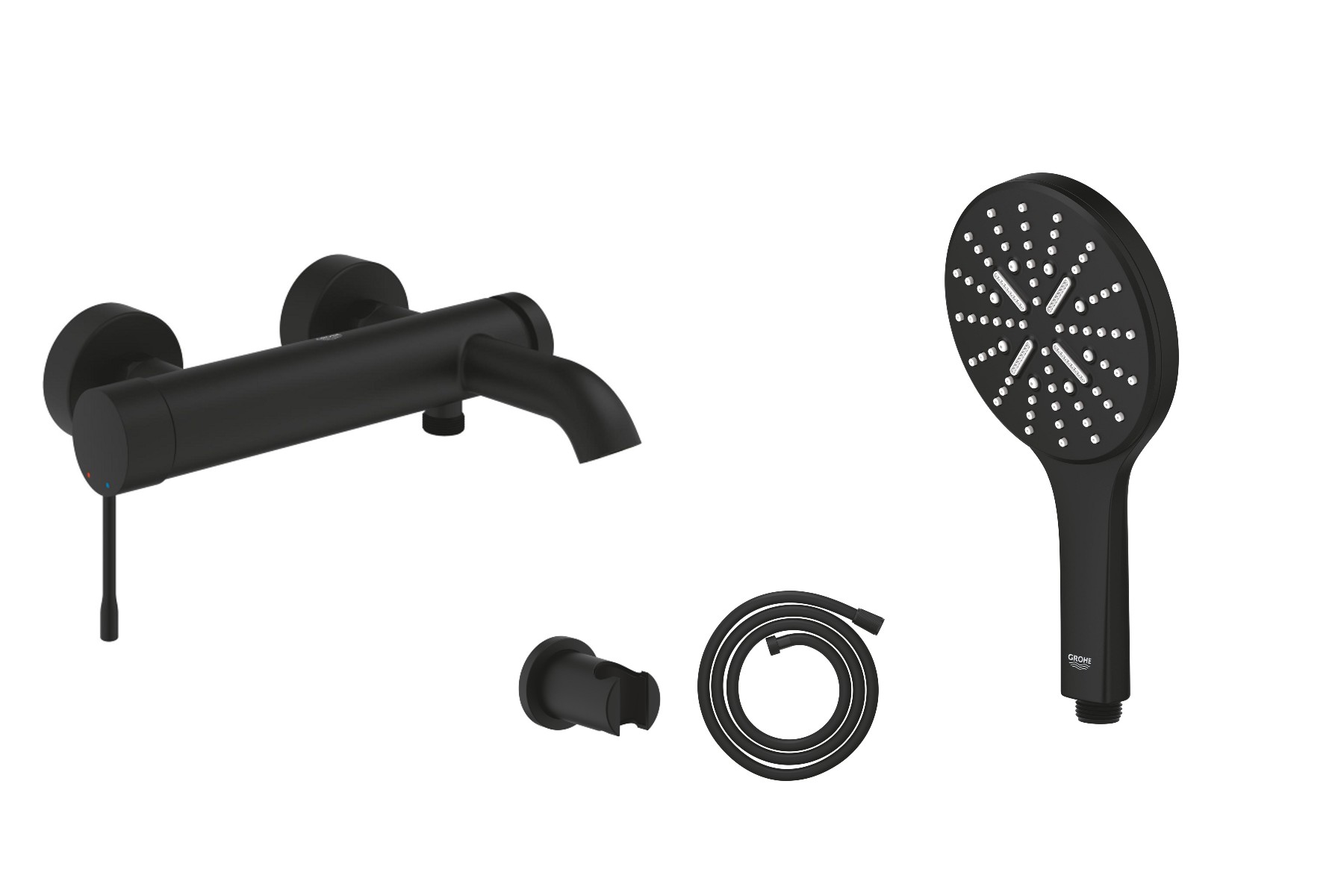 Grohe Set baterie cada grohe essence 22117kf0, 1/2'', aparenta, set de dus, 3 pulverizari, anti-calcar, mat, negru