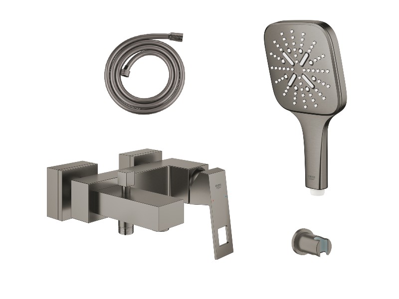 Grohe Set baterie cada grohe eurocube 23140al0, 1/2'', diverter, monocomanda, set dus, 1.75 m, smartactive, 3 pulverizari, mat,