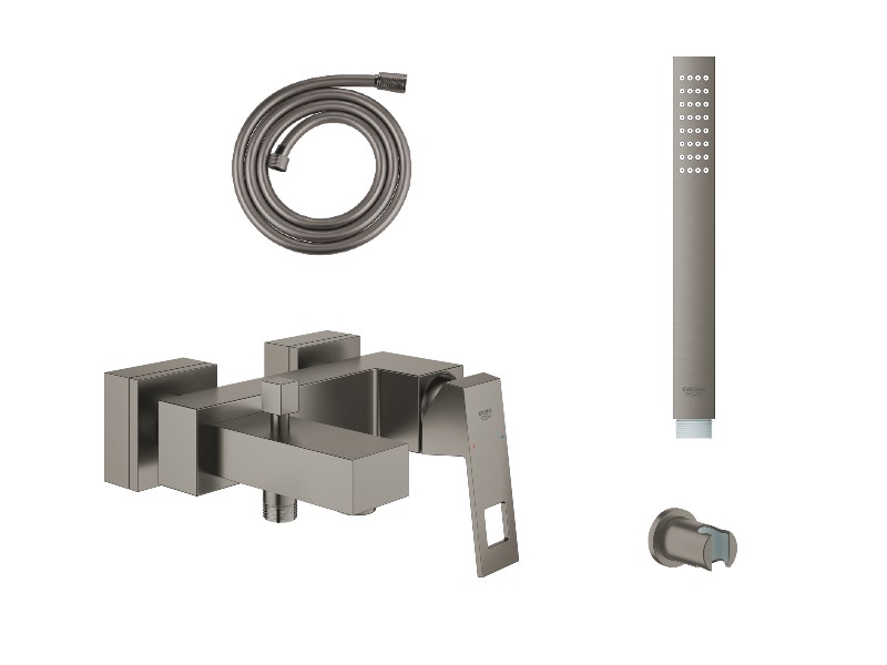 Grohe Set baterie cada grohe eurocube 23140al0, 1/2'', diverter, monocomanda, set dus, 1.75 m, 1 pulverizari, mat, grafit