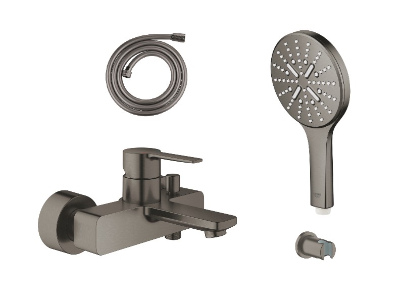Grohe Set baterie cada grohe lineare 33849al1, 1/2'', diverter, monocomanda, set dus, 1.75 m, smartactive, 3 pulverizari, mat,