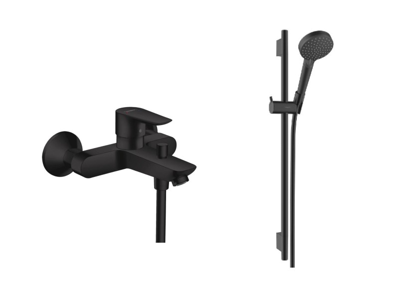 Hansgrohe Set baterie de cada hansgrohe talis 71740670, 1/2'', aparenta, diverter, bara de dus, 650 mm, 2 pulverizari, mat, negru