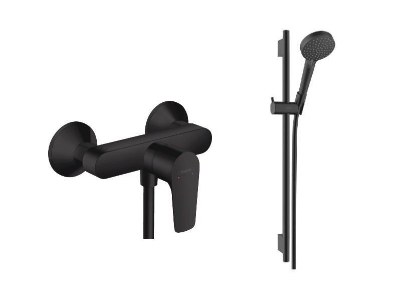 Hansgrohe Set baterie de dus hansgrohe talis 26422670, 1/2'', aparenta, monocomanda, bara de dus, 650 mm, 2 pulverizari, mat,