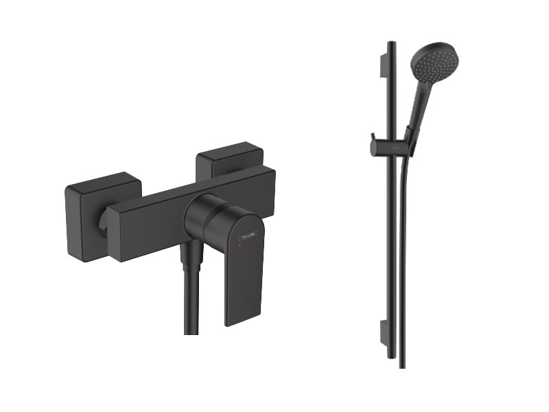 Hansgrohe Set baterie de dus hansgrohe vernis shape 71650670, 1/2'', aparenta, monocomanda, bara de dus, 650 mm, 2 pulverizari,
