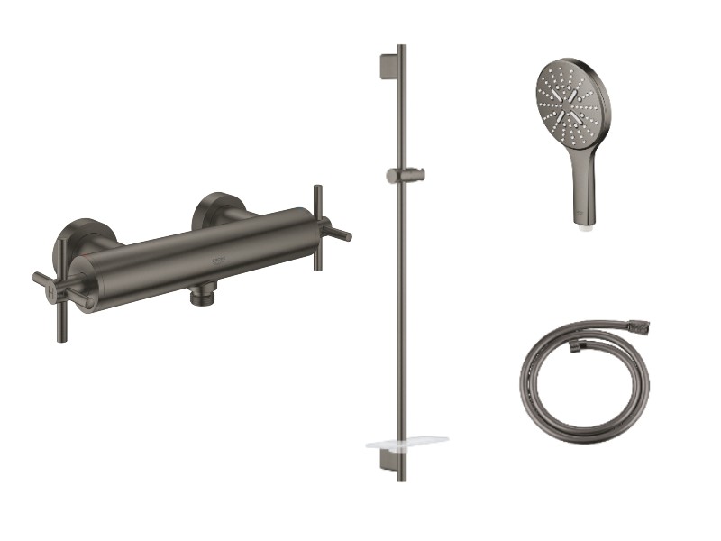 Grohe Set baterie dus grohe atrio 26003al3, 1/2'', monocomanda, coloana dus, 1.25 m, 3 pulverizari, etajera, mat, grafit