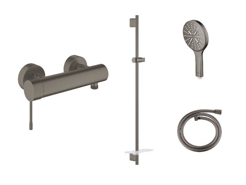 Grohe Set baterie dus grohe essence 33636al1, 1/2'', monocomanda, coloana dus, 1.25 m, 3 pulverizari, etajera, mat, grafit