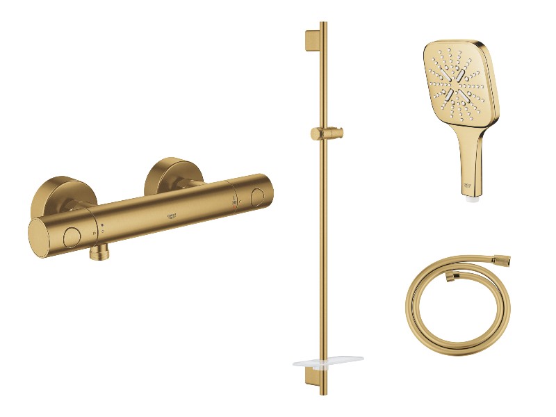 Grohe Set baterie dus grohe grohtherm 1000, termostat, coloana dus, 3 functii, mat, auriu, 34065gn2