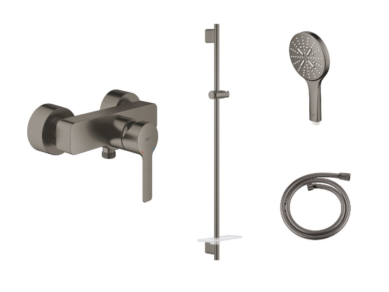 Grohe Set baterie dus grohe lineare 33865al1, 1/2'', monocomanda, coloana dus, 1.25 m, 3 pulverizari, etajera, mat, grafit
