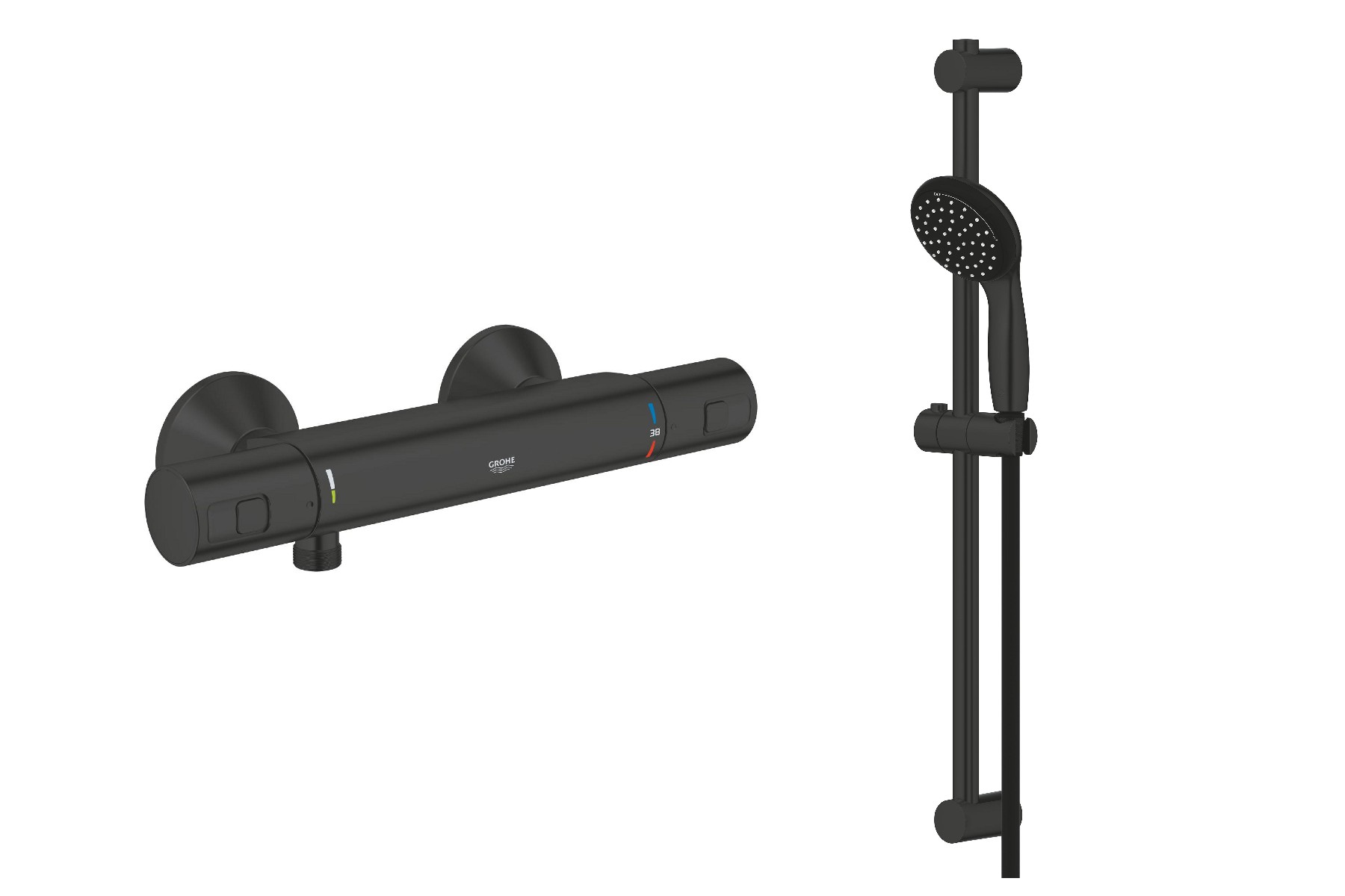Grohe Set baterie dus grohe precision 345942430, 1/2'', aparenta, termostat, 600 mm, 2 pulverizari, mat, negru
