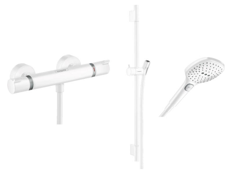 Hansgrohe Set baterie dus hansgrohe ecostat 13116700, 1/2'', termostat, anti-oparire, coloana dus, 1.6 m, 3 pulverizari, mat, alb