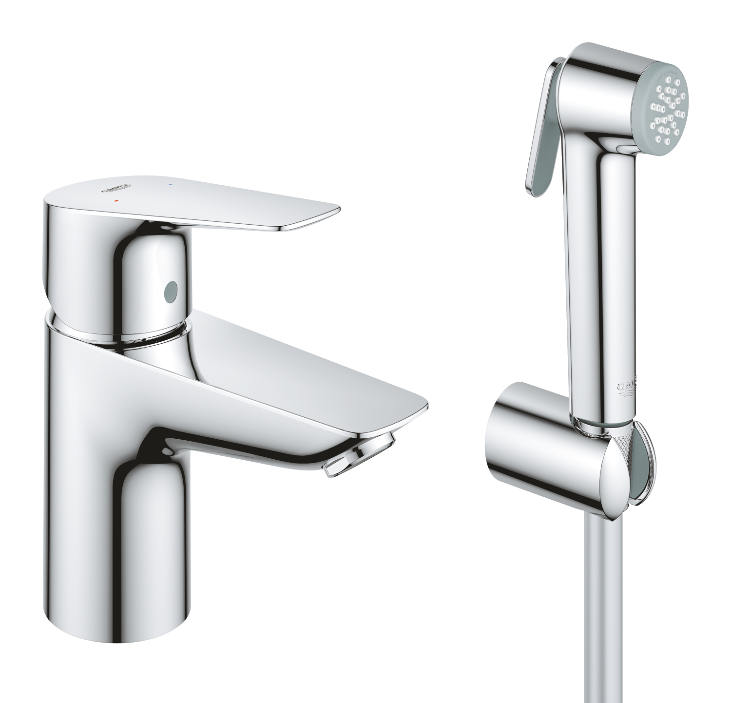 Grohe Set baterie lavoar grohe bauedge 23757001, 3/8'', marime s, h 15.3 cm, dus igienic, cartus ceramic, fara evacuare, crom