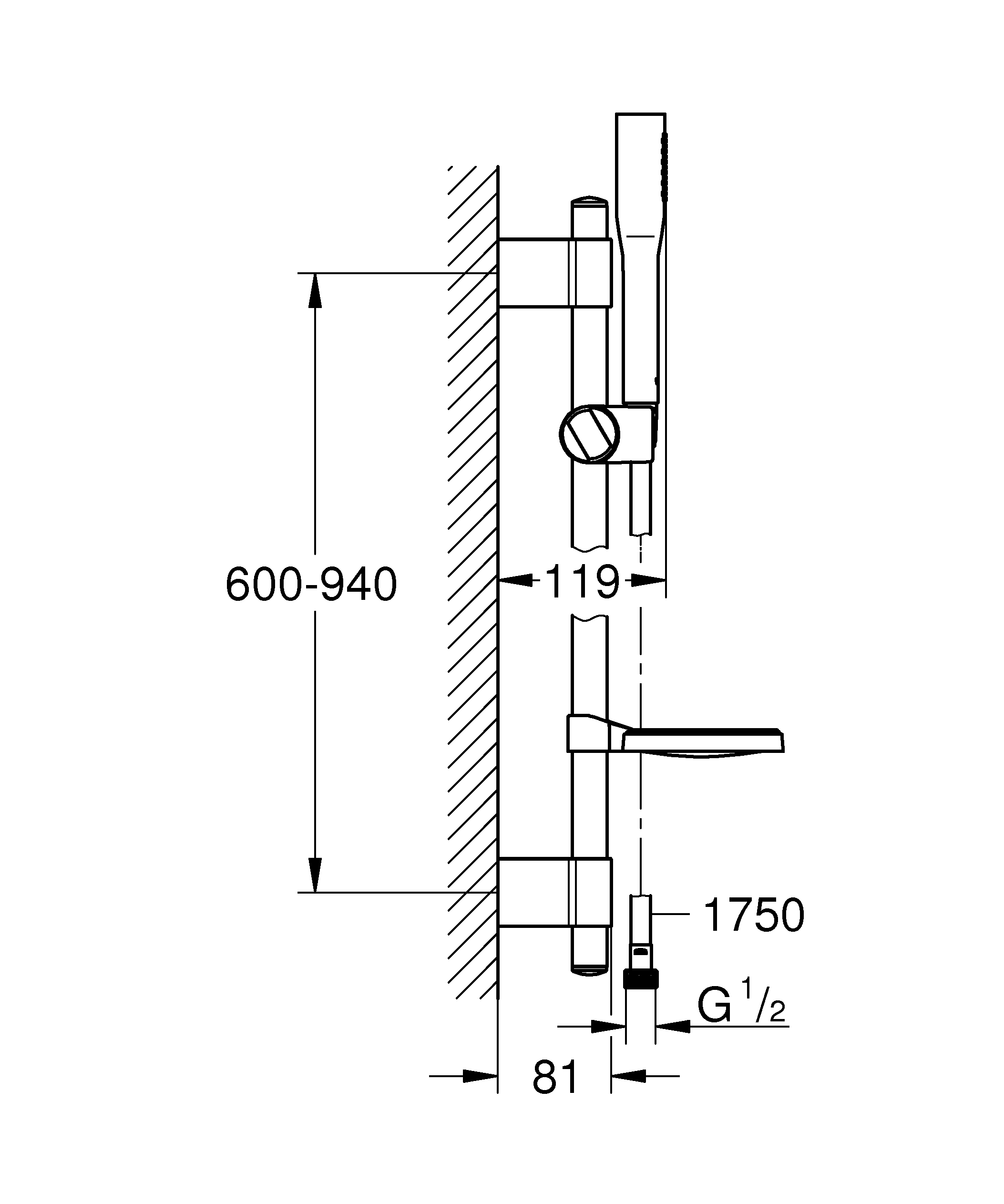 Coloana de dus Grohe 27368000, 1.75 m, 66 mm, 900 mm, 1 functii para dus, 1/2 conexiune furtun, Crom