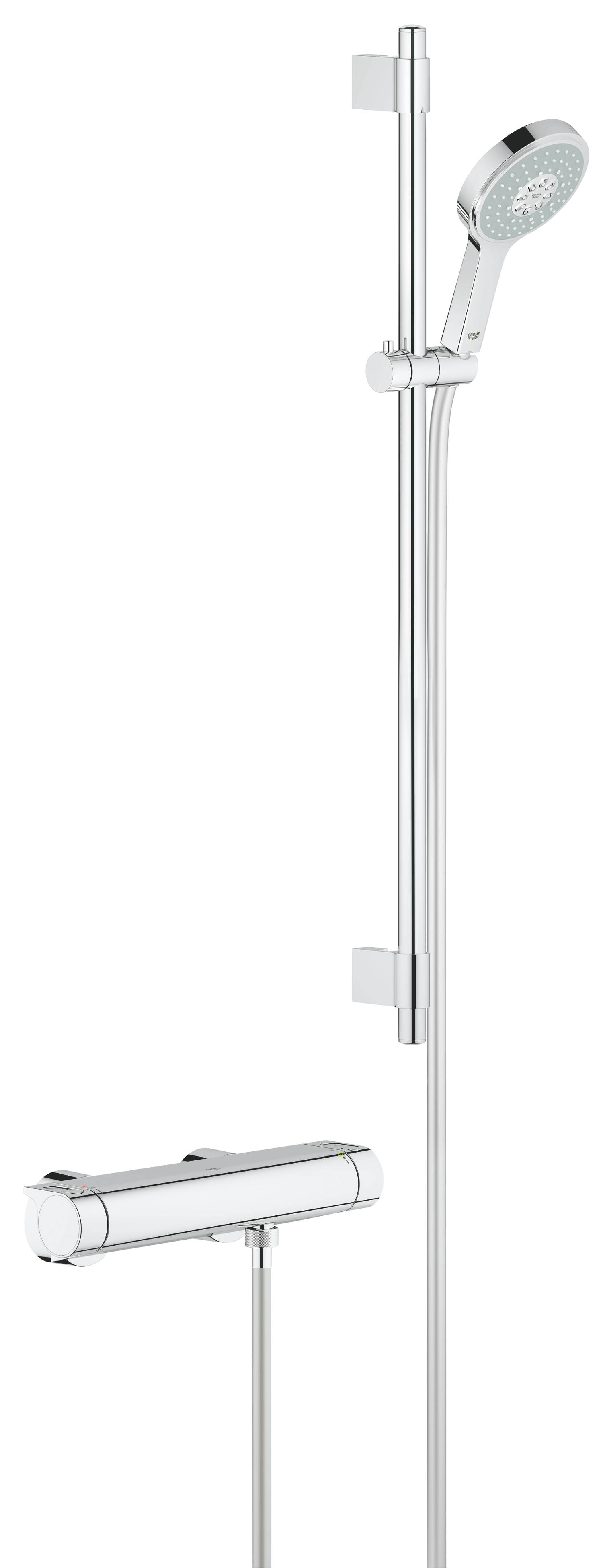 Grohe Set de dus grohe grohtherm 2000 34482001, 1/2'', aparent, termostat, anti-oparire, 600 mm, 4 functii, ajustabil, furtun m,