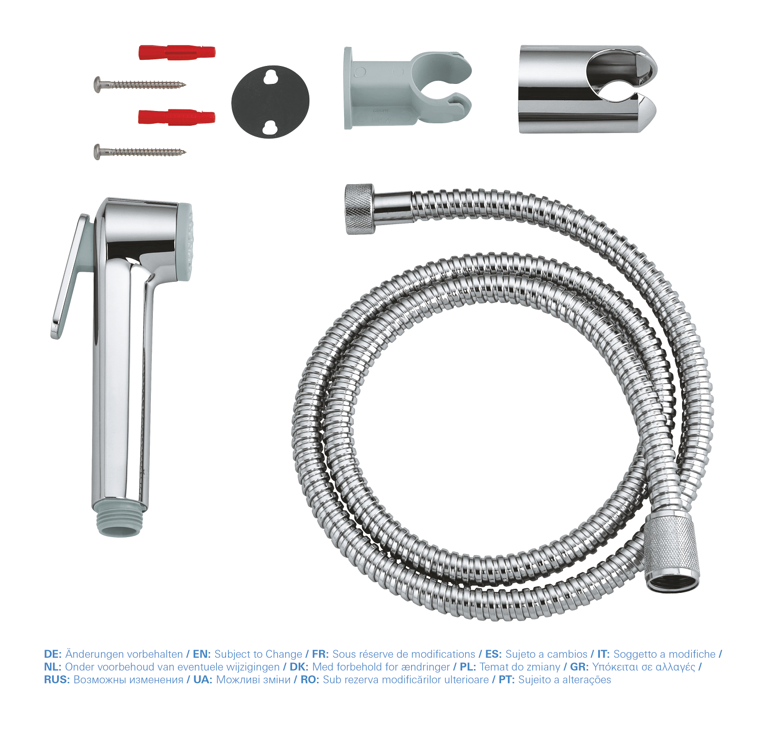 Set dus igienic Grohe 26354000, 1 bar, 36 mm, 1.25 m, 1 functii para dus, 1 orificii instalare, Crom