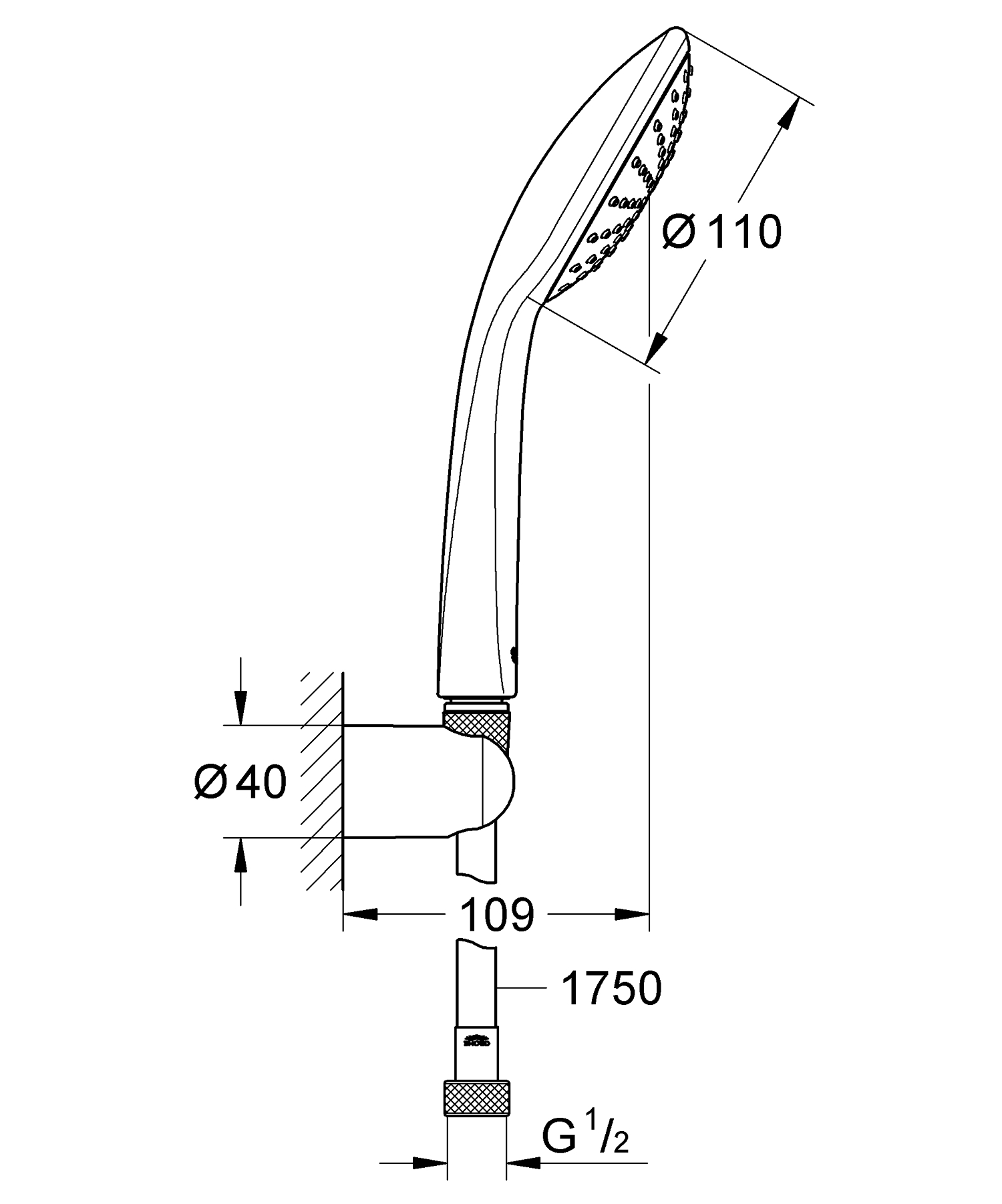 Set para de dus Grohe 27324000, Vitalio Joy 110 Mono, diametru 110 mm, montaj universal, racord 1/2'', crom [1]