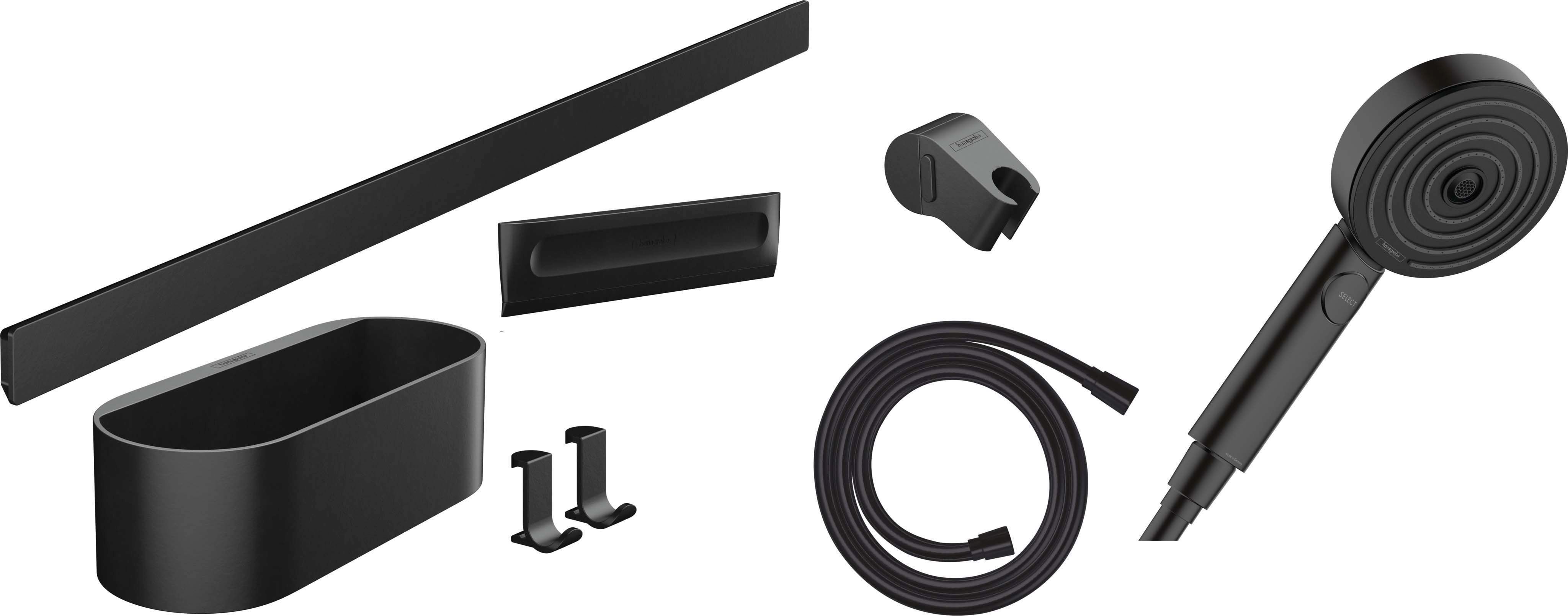 Hansgrohe Set para dus 7in1 hansgrohe wallstoris, montare pe perete, set de dus inclus, 3 pulverizari, suport, etajera, mat,