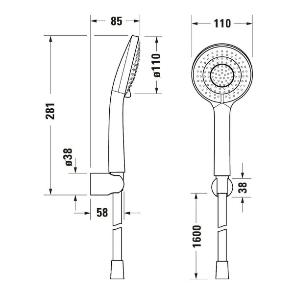 Set para de dus Duravit UV0712002010, dus, diametru 110 mm, 3 functii, montaj universal, racord 1/2'', crom [3]