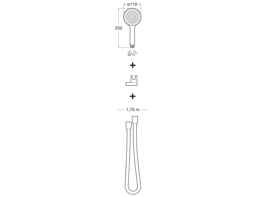 Set para dus Roca A5BG309C00, 110 mm, 1.7 m, 250 mm, 3 functii, 1/2 racord, sistem anticalcar, universal, Crom