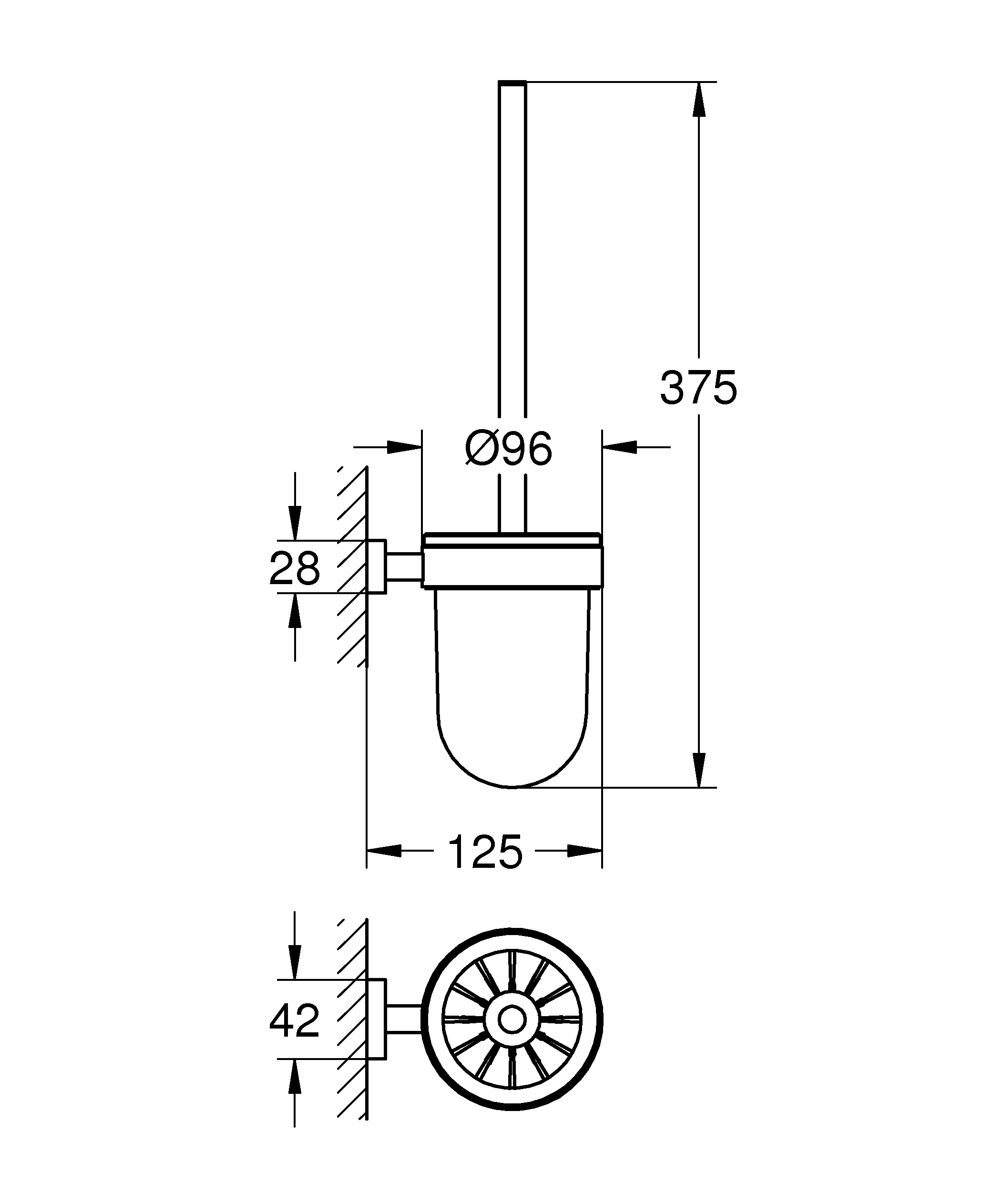 Set perie WC Grohe 40513001, Perie Essentials Cube, tip instalare pe p