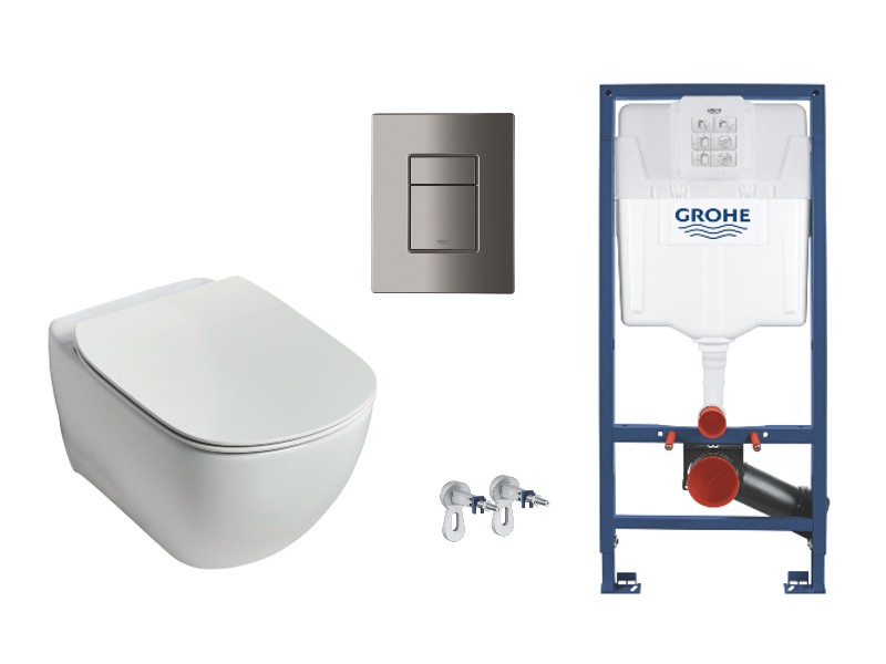 Ideal Standard Set wc ideal standard tesi, suspendat, cadru/clapeta grohe, rimless, softclose, lucios, alb/grafit, t354601-2st