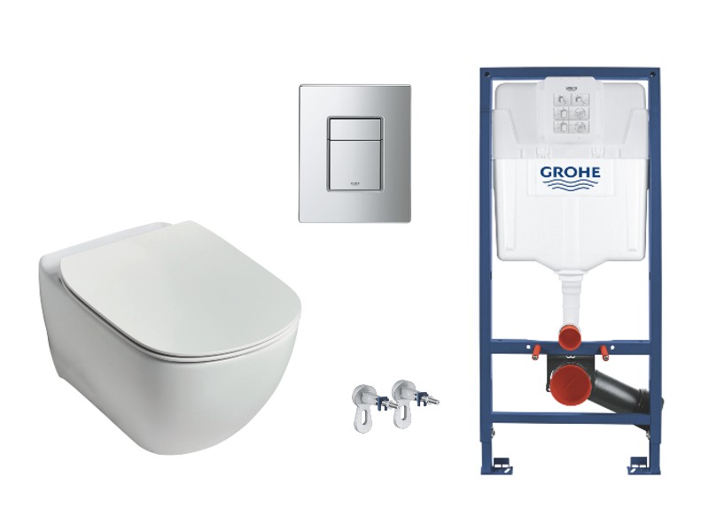 Ideal Standard Set wc ideal standard tesi, suspendat, cadru/clapeta grohe, rimless, softclose, lucios, alb/crom, t354601-6st