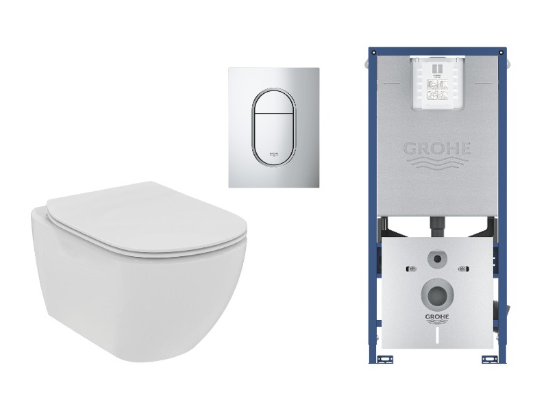 Ideal Standard Set wc ideal standard tesi, suspendat, cadru/clapeta grohe, rimless, softclose, lucios, alb/crom, t536001-1st