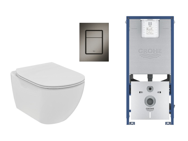 Ideal Standard Set wc ideal standard tesi, suspendat, cadru/clapeta grohe, rimless, softclose, mat, alb/grafit, t536001-2st