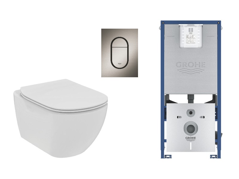 Ideal Standard Set wc ideal standard tesi, suspendat, cadru/clapeta grohe, rimless, softclose, mat, alb/grafit, t536001-4st