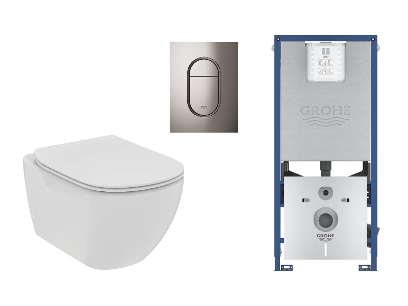 Ideal Standard Set wc ideal standard tesi, suspendat, cadru/clapeta grohe, rimless, softclose, lucios, alb/grafit, t536001-6st